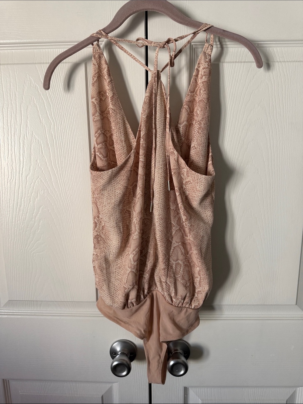 BCBGMaxAzria Blush Snakeskin Halter Bodysuit - Picture 4 of 7